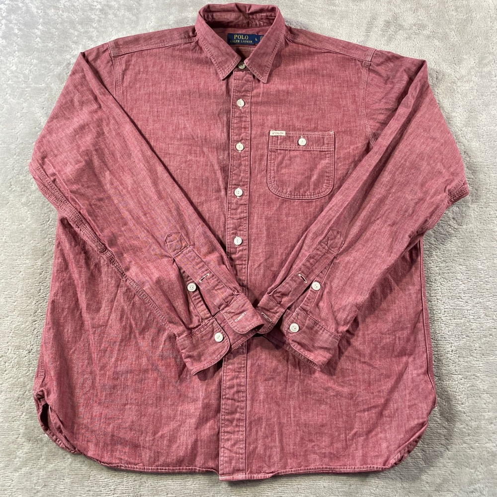 Polo Ralph Lauren Chambray Shirt Mens Large Red Casual Preppy Luxury Office
